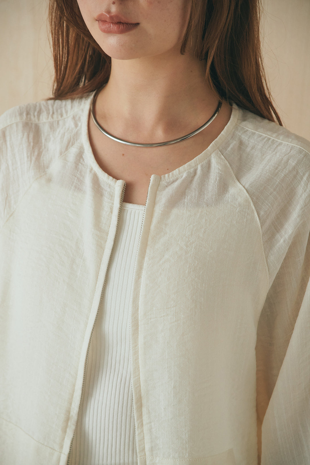 [SET]麻混ノーカラーブルゾン+麻混ウエストドロストパンツ(2set)