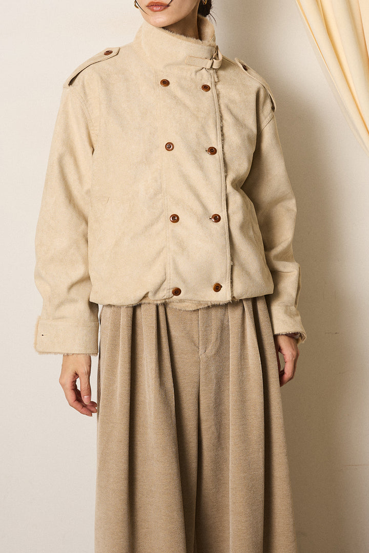 スタンド襟スウェードライクアウター