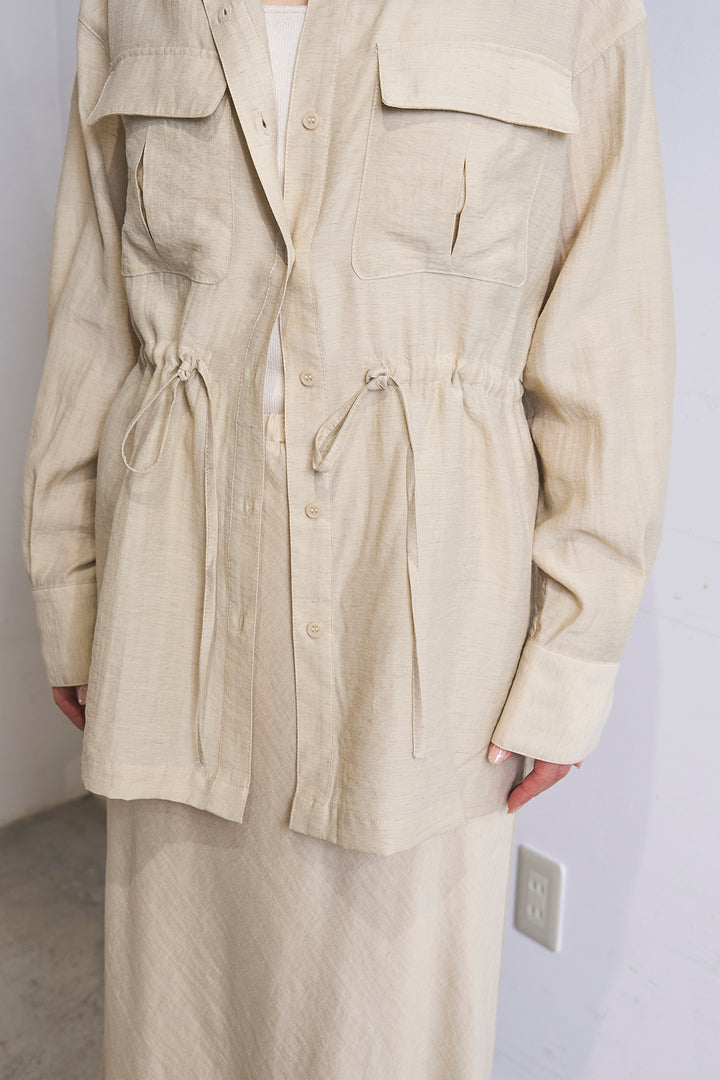 [SET]リネンブレンドシアーサファリシャツ+リラックスプリーツスカート(2set)