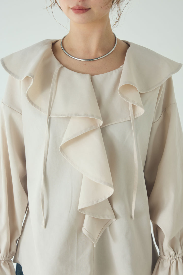 [SET]デニムフリルブラウス+デニムサロペットワイドパンツ(2set)