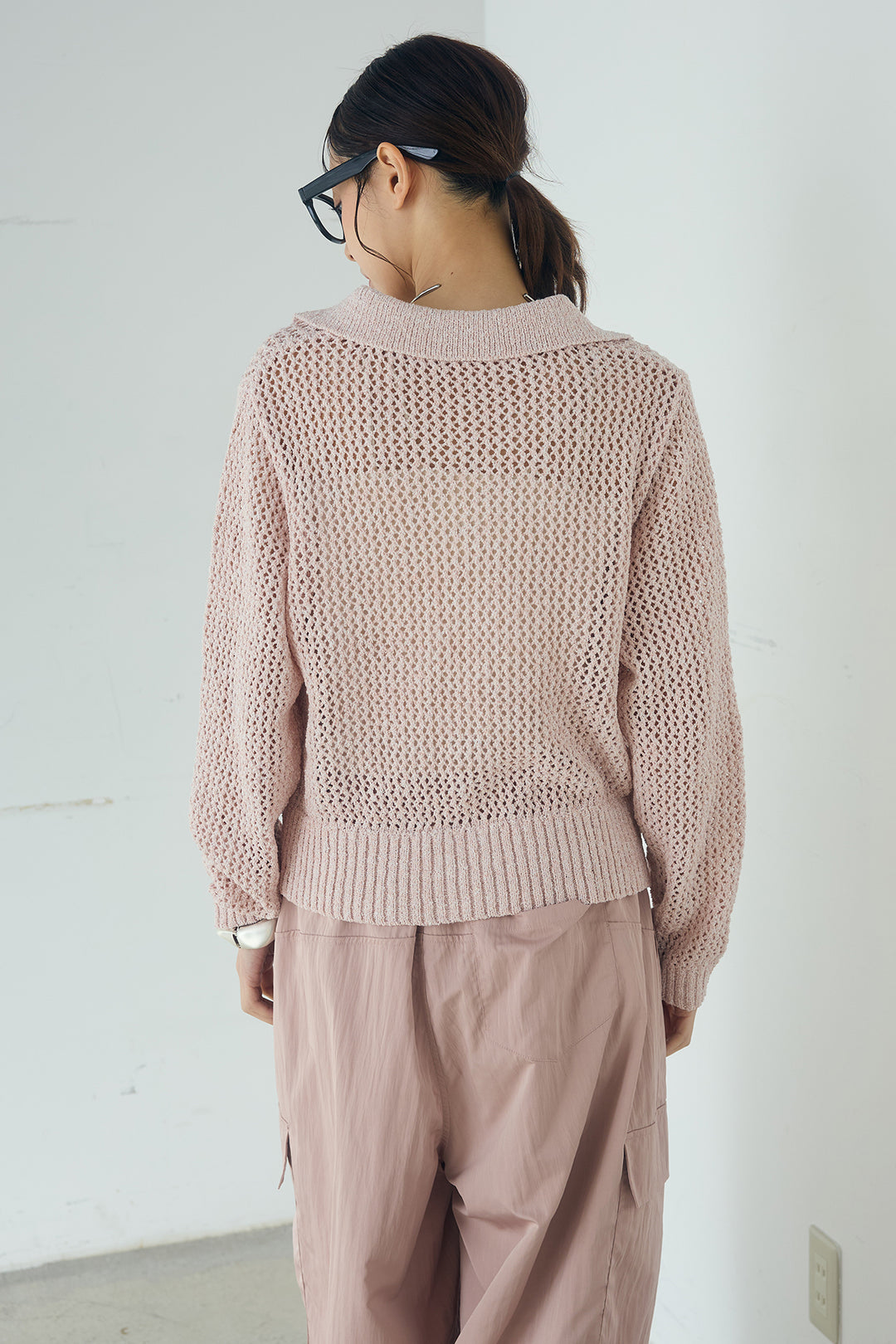 [SET]ミックスメッシュポロニット+麻混タックワイドパンツ(2set)