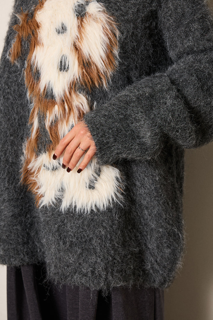 [SET]シャギーニュアンスアニマルニット+ストレッチエコレザーバミューダパンツ(2set)