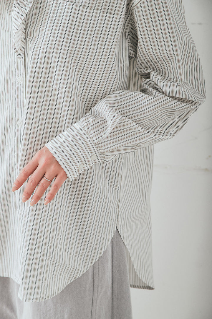 [SET]ランダムストライプスカーフ付きシャツ+デニムハーフパンツ(2set)