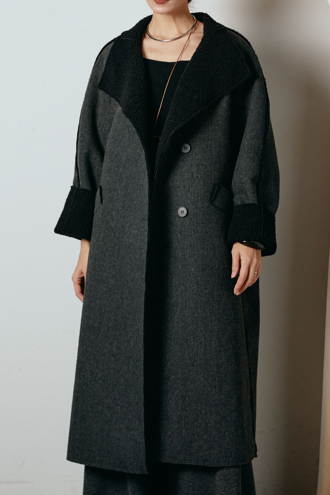 裏地ボアハイネックロングアウター