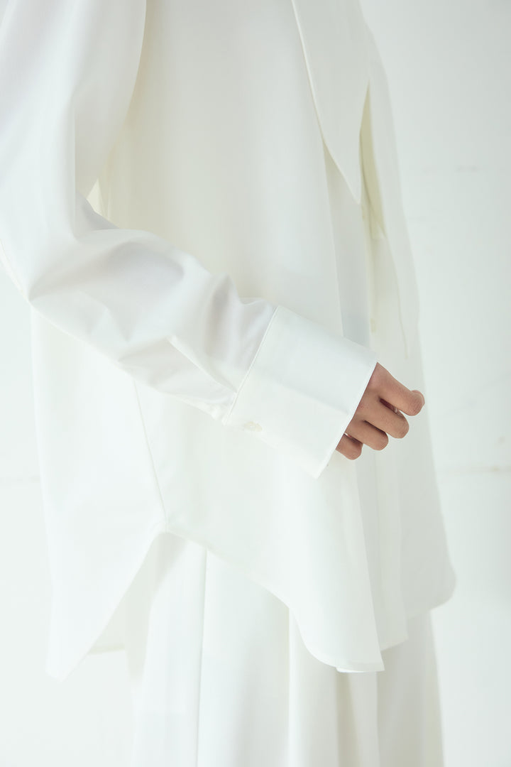 [SET]無地タイ付フーディーBIGシャツ+ランダムストライプタックギャザーパンツ(2set)