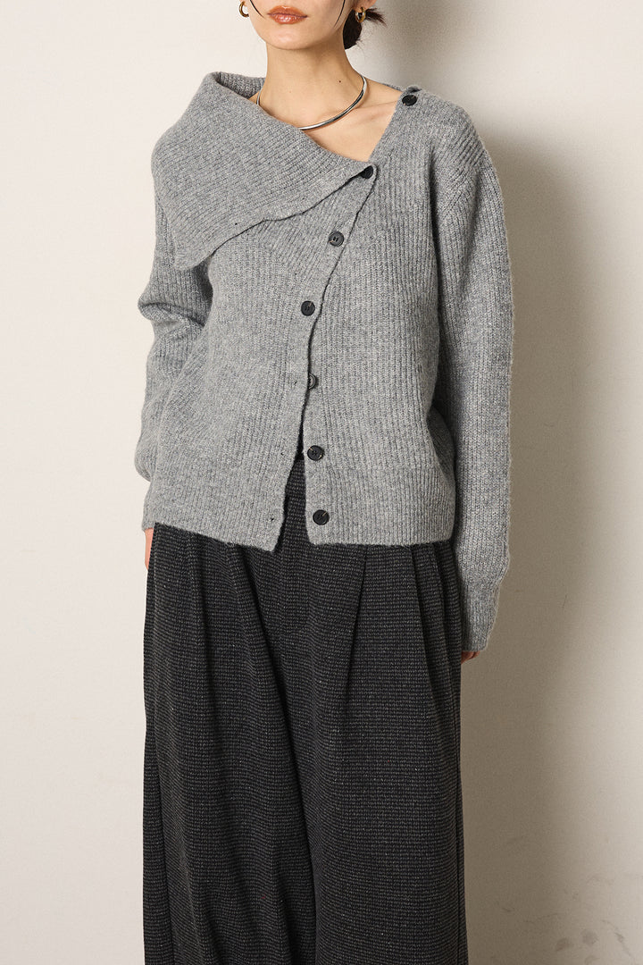 [SET]ボタンデザインネックニットプルオーバー+起毛タック入りツイードワイドパンツ(2set)