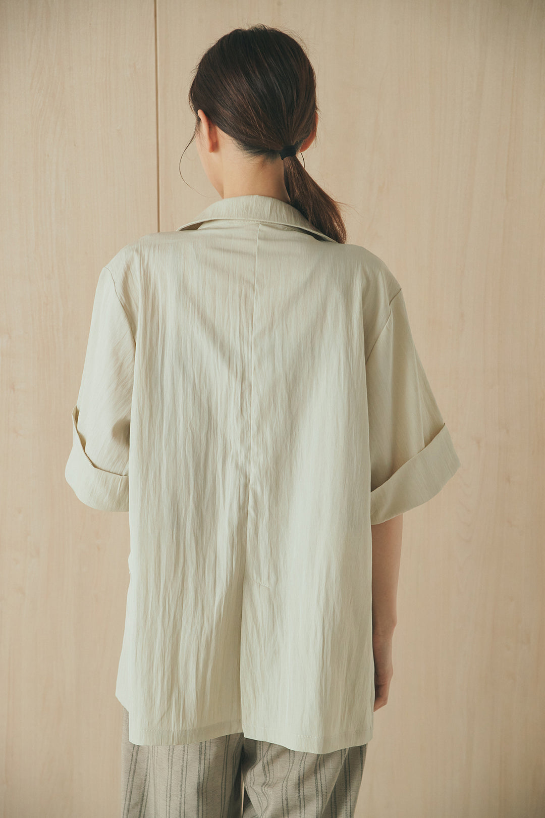 [SET]リネンライクテーラードハーフスリーブジャケット+リネンライク2タックワイドパンツ+半袖モノトーングラフィックトップス(3set)