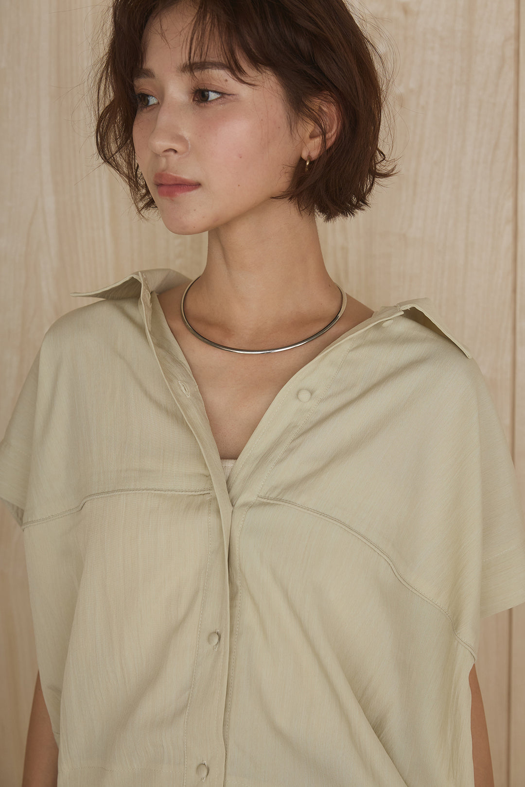 [SET]リネンライクランタンノースリシャツ+リネンライク2タックワイドパンツ(2set)