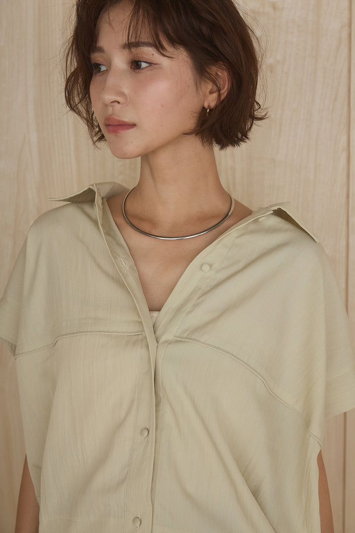 [SET]リネンライクランタンノースリシャツ+リネンライク2タックワイドパンツ(2set)