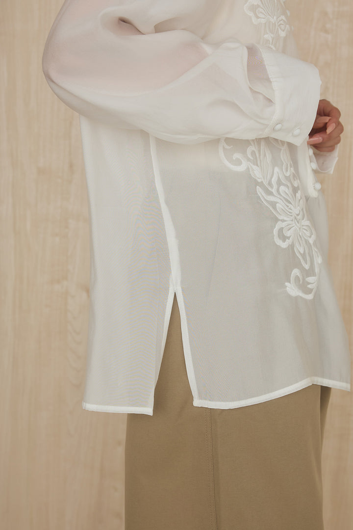 [SET]フロントボタンニュアンス柄ブラウス+ニーサイドタックウエストドロストパンツ(2set)