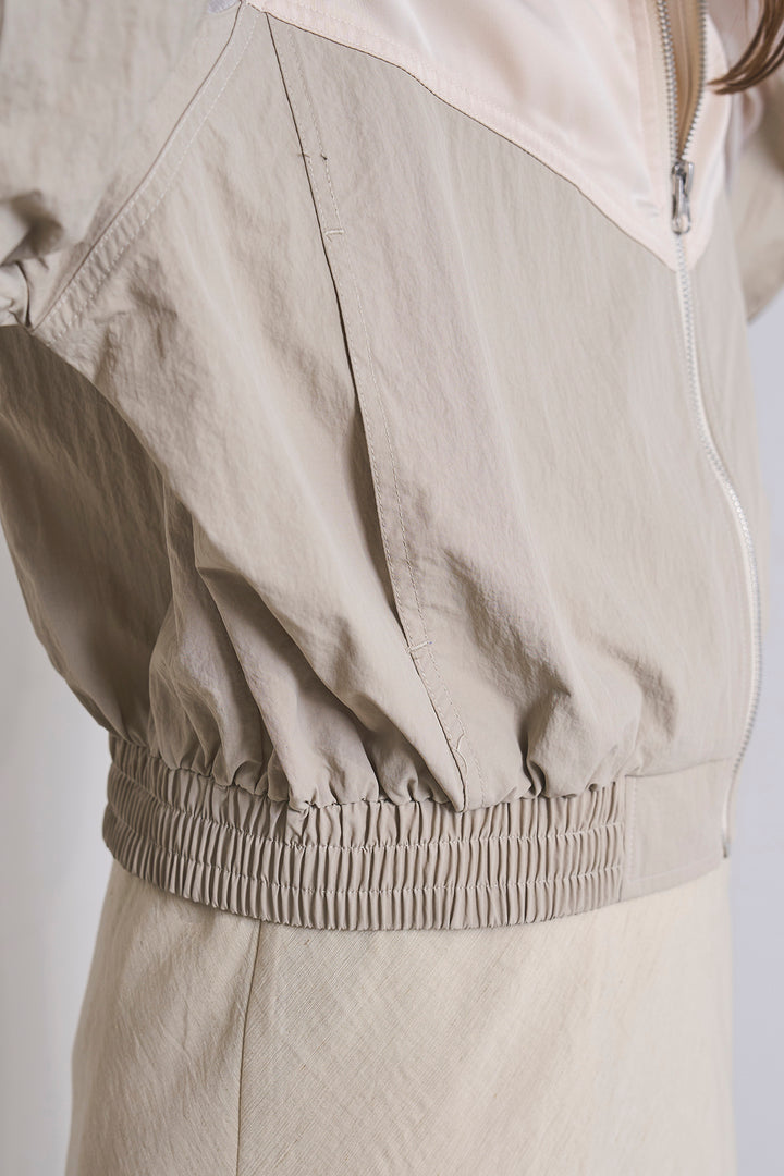 [SET]異素材切替ZIPブルゾン+サイドラインギャザースカート(2set)