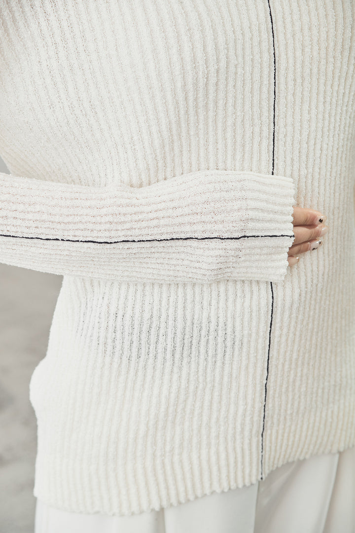 [SET]衿付きニットプルオーバー+ベルト付きツータックワイドパンツ(2set)