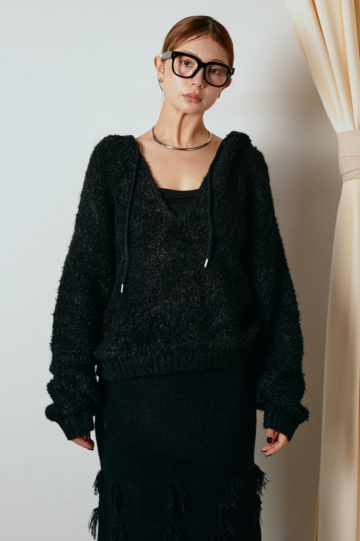 [SET]ブークレキーネックプルオーバー+ポイントフリンジニットナロースカート(2set)