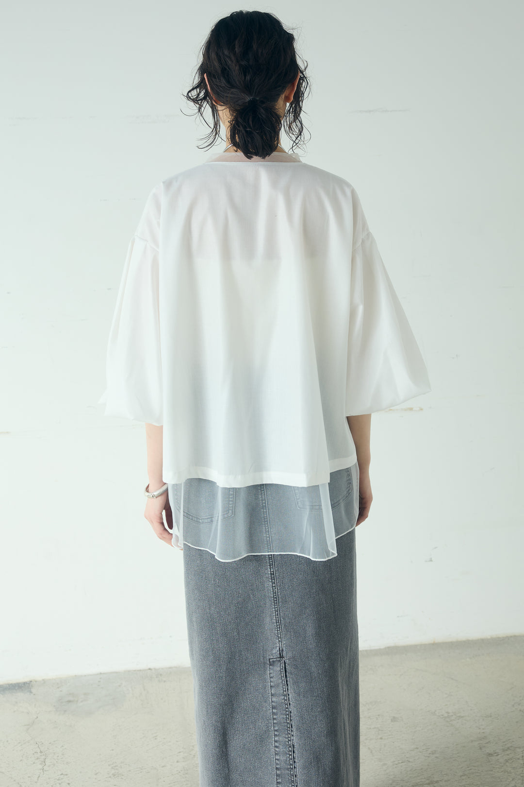 ボリューム袖シアーレイヤードブルゾン