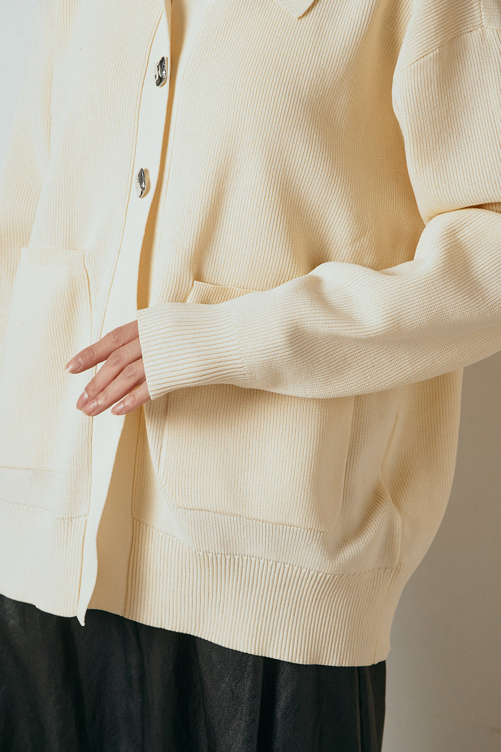 [SET]メタル釦衿付きニットカーディガン+リラックスレオパード柄ワイドパンツ(2set)