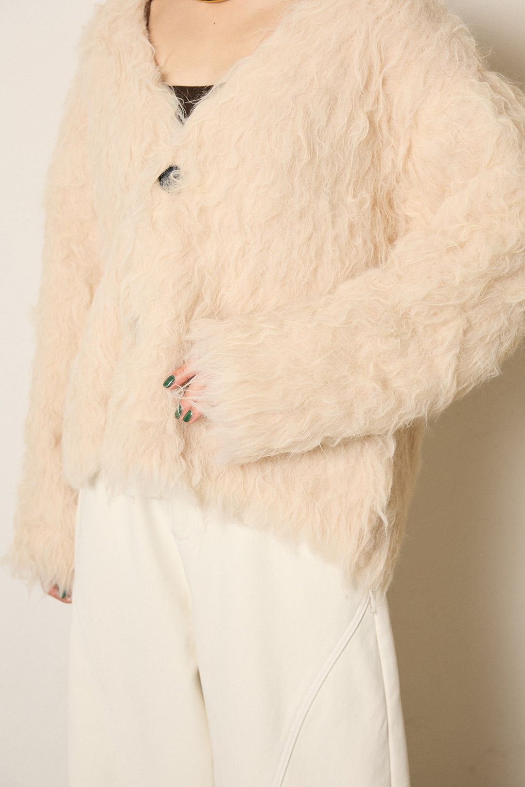 [SET]起毛シャギーニットカーディガン+ベルト付きカジュアルカーブワイドパンツ(2set)