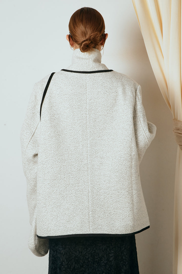 [SET]ノーカラーマフラーバッグ付きアウター+デニムロングフレアスカート(2set)