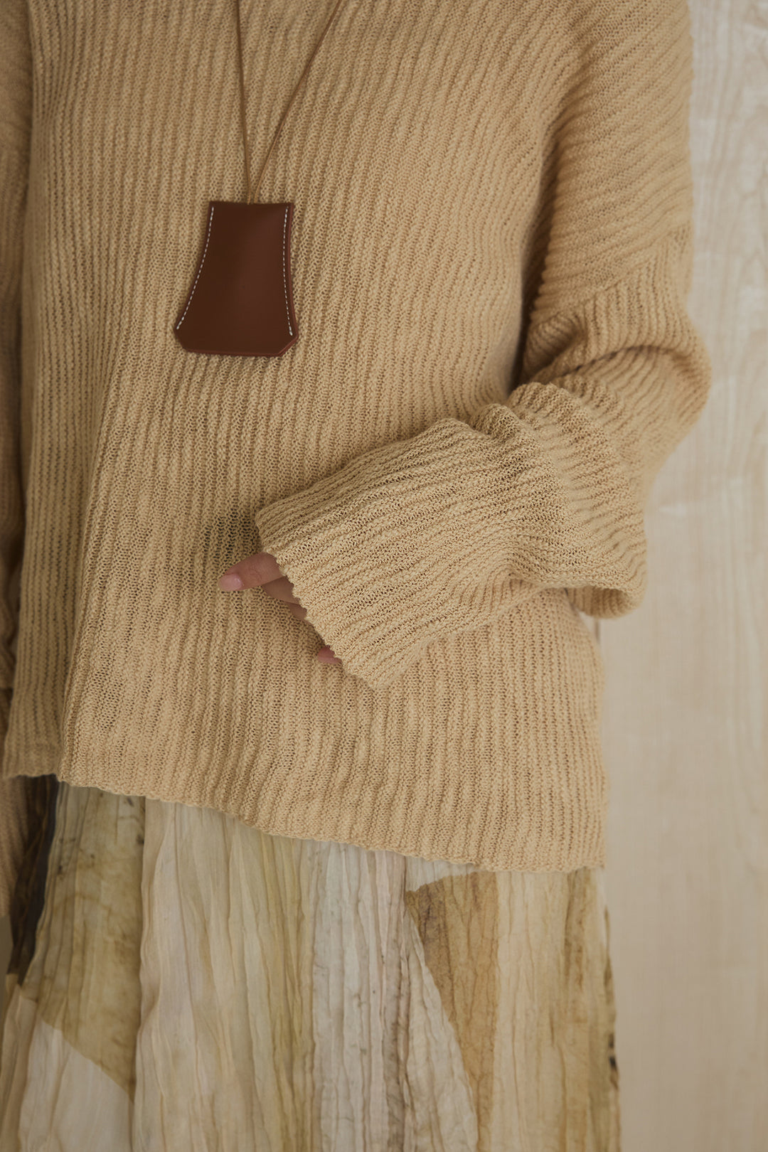 [SET]ネック編みデザインニットトップス+ウエスト折り返しワイドパンツ(2set)