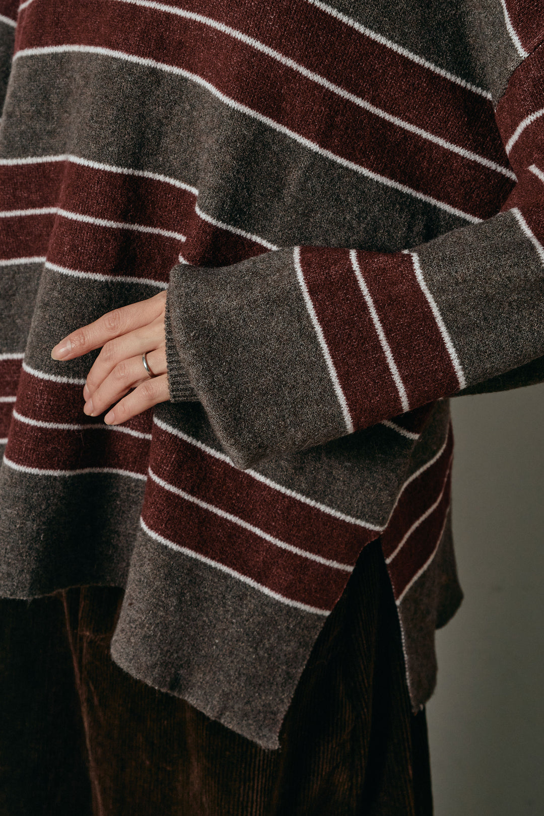 [SET]ラガーニットボーダーポロプルオーバー+ひげレース切替ロング丈スカート(2set)