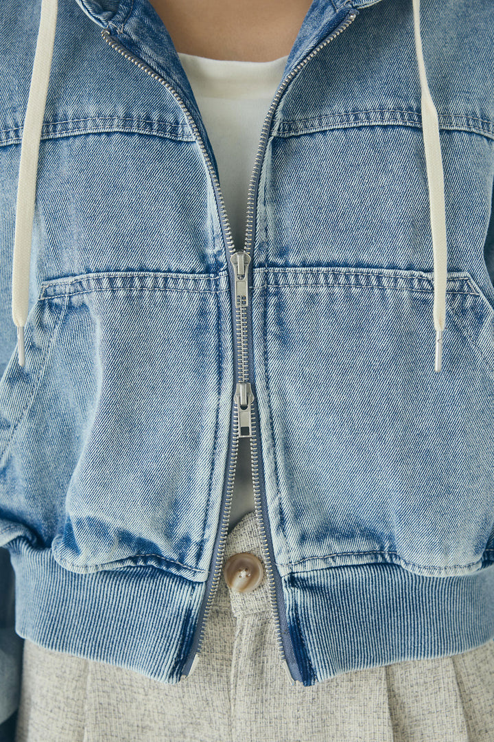 [SET]デニムダブルジップパーカーブルゾン+デニムタックカーブパンツ(2set)