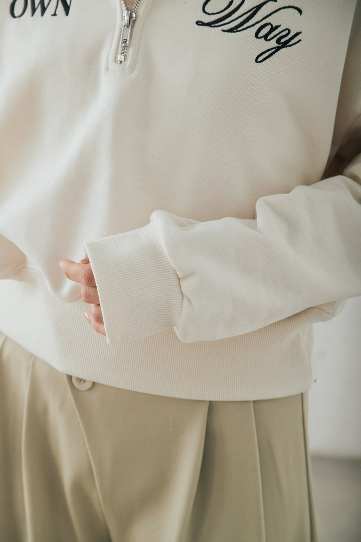 [SET]裏毛ロゴ刺繍ハーフZIPスウェット+斜めボタンタック入りスラックス(2set)