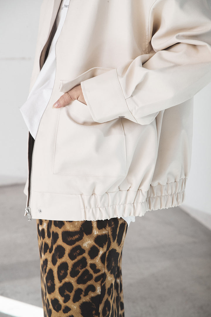 [SET]レザーライクオーバーサイズブルゾン+カットフリンジニットタイトスカート(2set)