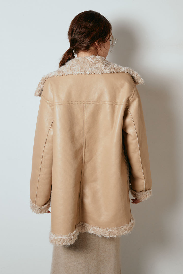 [SET]リバーシブルボアアウター+マルチライン柄リラックスニットパンツ(2set)