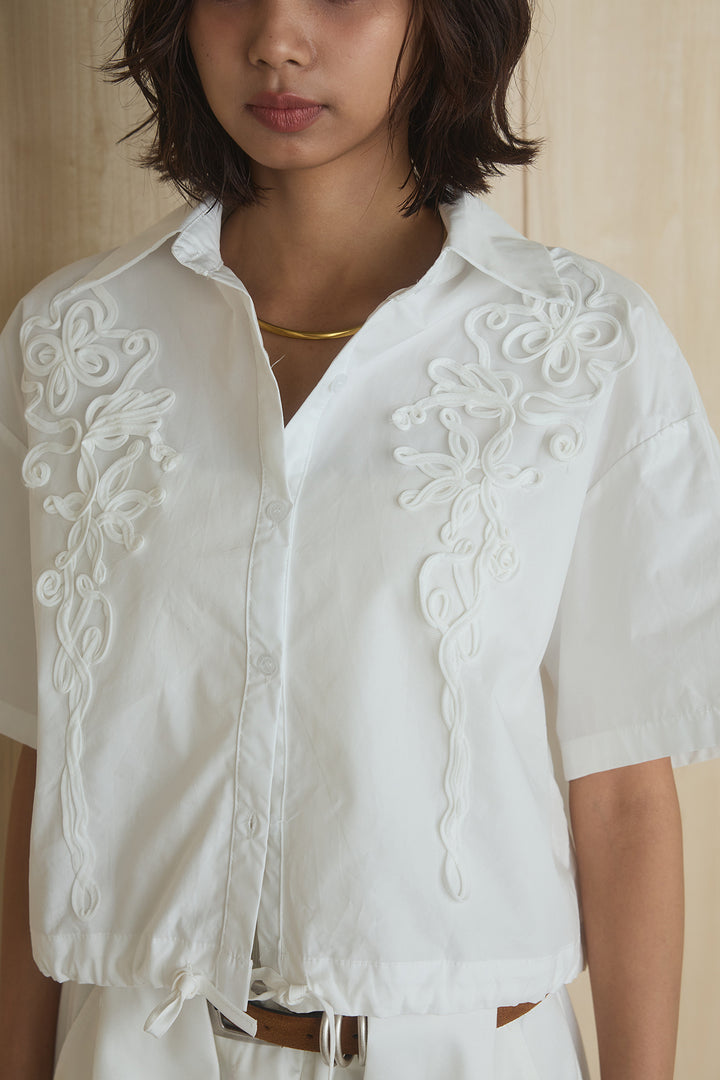 【即納】フロントテープ刺繍ウエストドロストシャツ