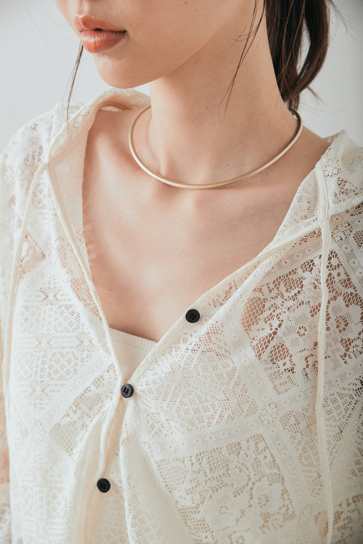 ブロックレースフード付きブラウス