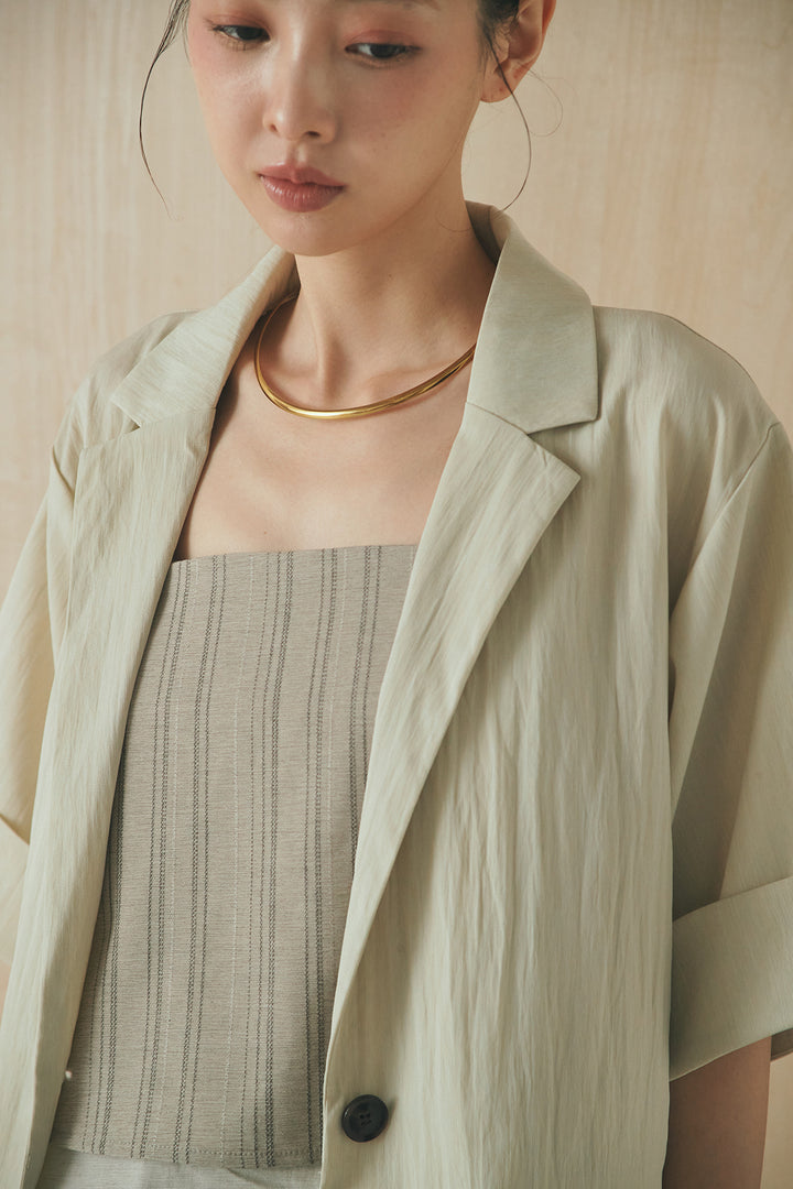 [SET]リネンストライプレイヤードキャミ+リネンストライプタックワイドパンツ(2set)