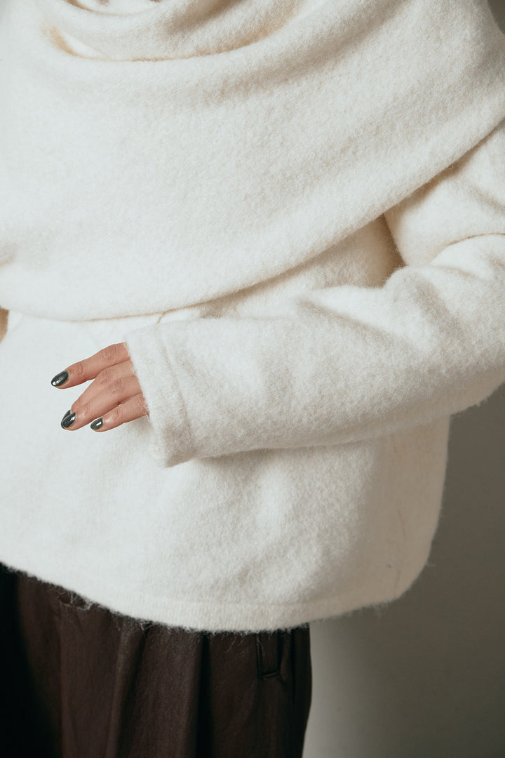 [SET]ネック巻きデザインニットトップス+タック入りマルチストライプ柄ワイドパンツ(2set)