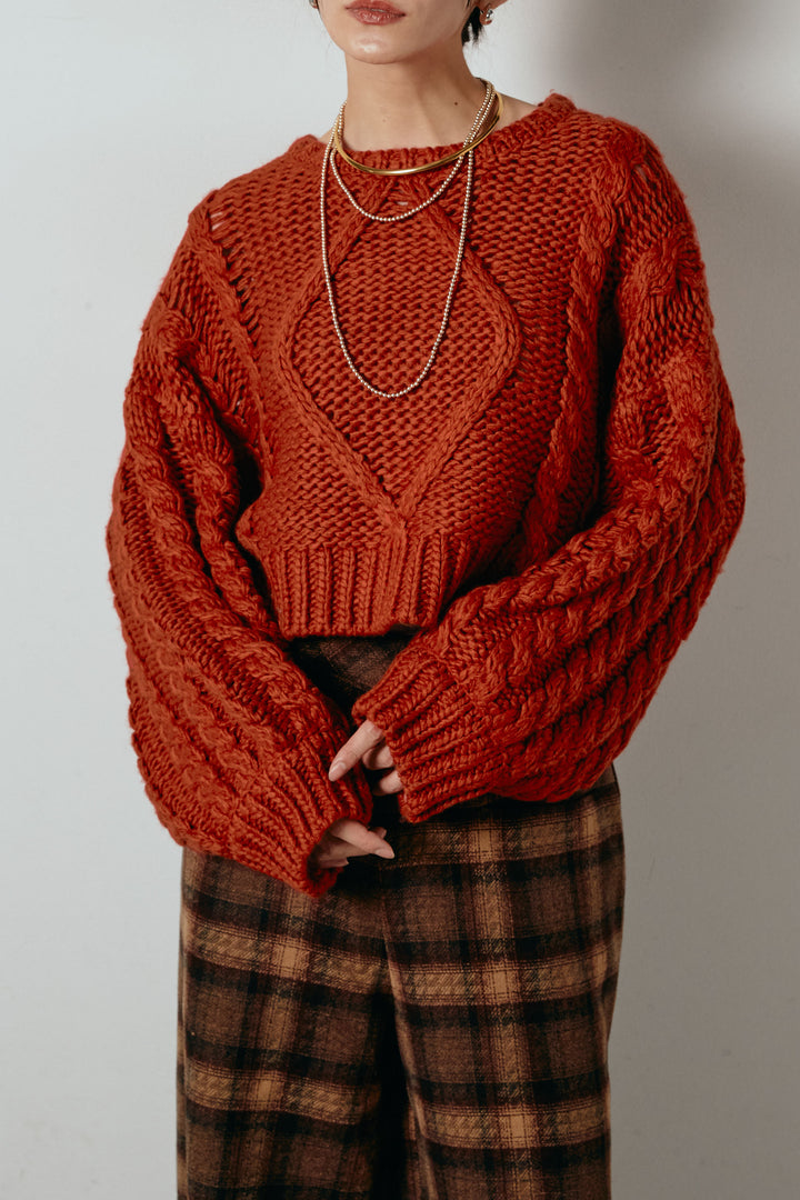 [SET]ロービングケーブルショート丈プルオーバー+サイドボタンツイードタックパンツ(2set)