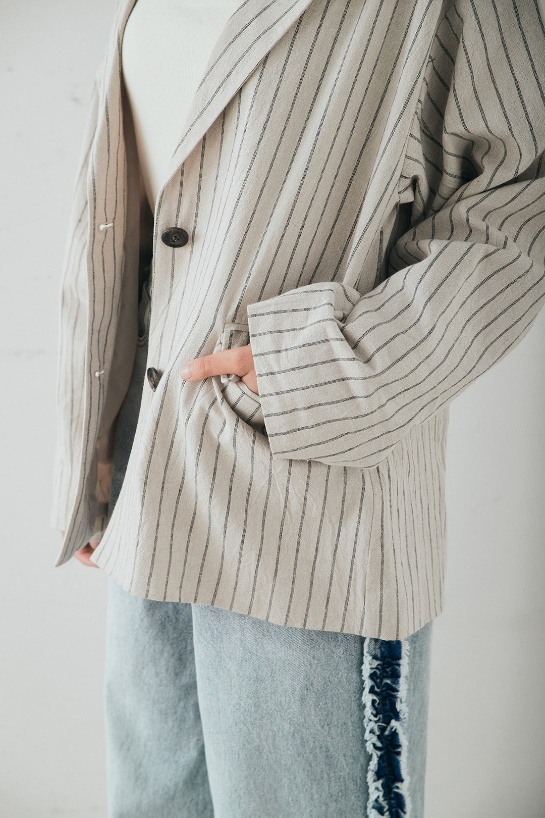 [SET]リネンライクストライプテーラードジャケット+リネンライクストライプタックイージーパンツ(2set)