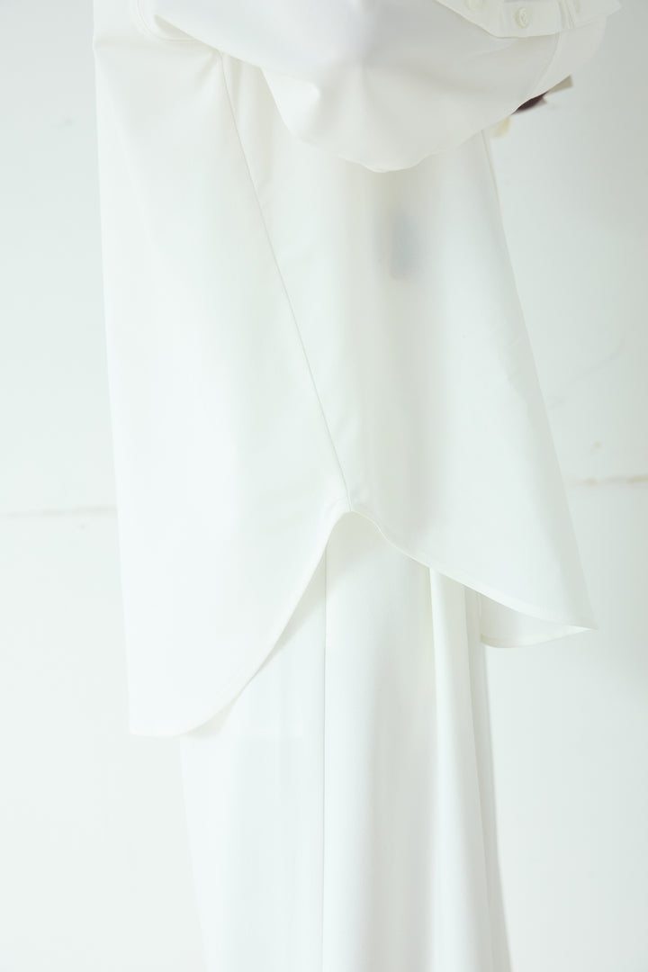 [SET]無地タイ付フーディーBIGシャツ+ランダムタックデザインワイドパンツ(2set)