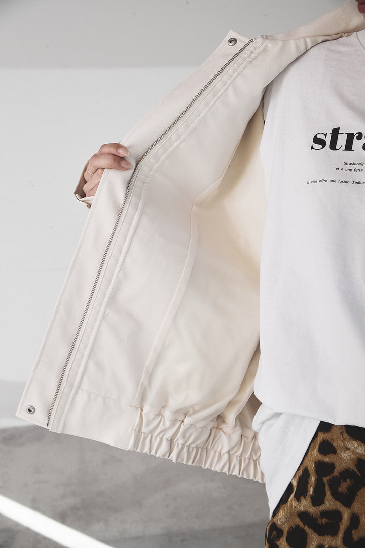 [SET]レザーライクオーバーサイズブルゾン+カットフリンジニットタイトスカート(2set)