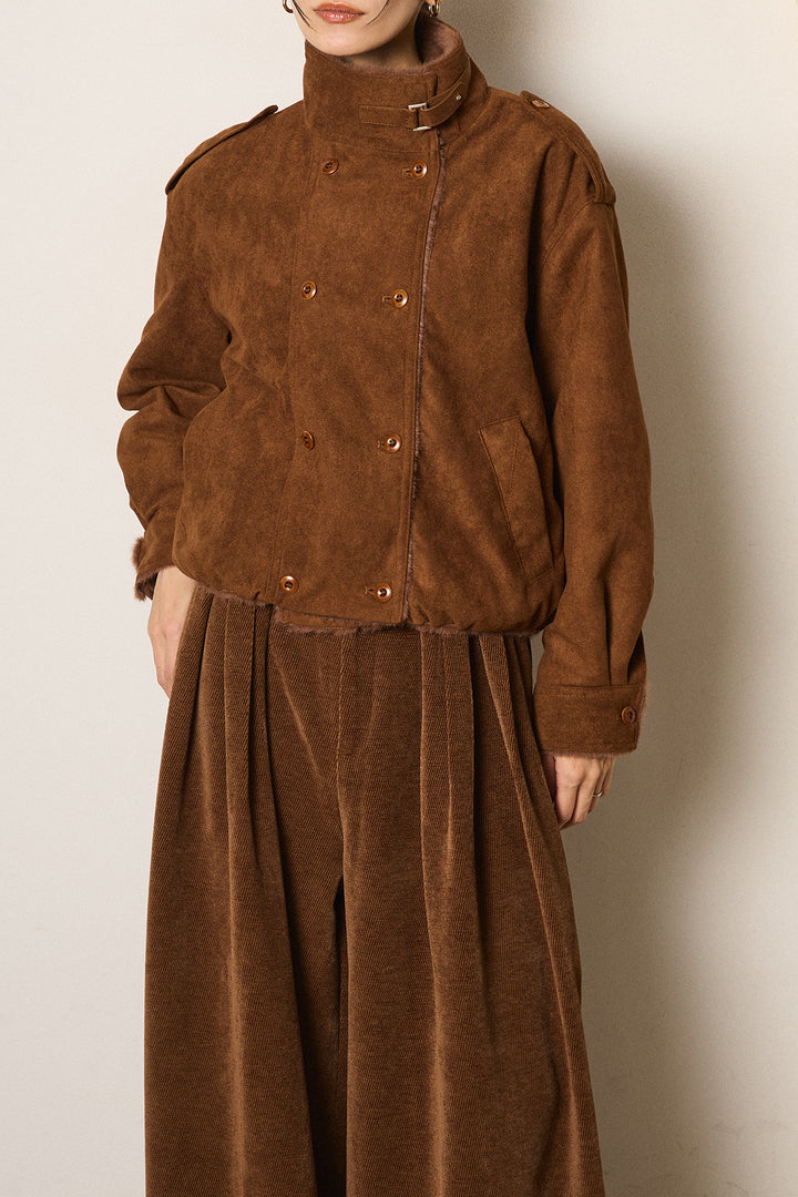 スタンド襟スウェードライクアウター