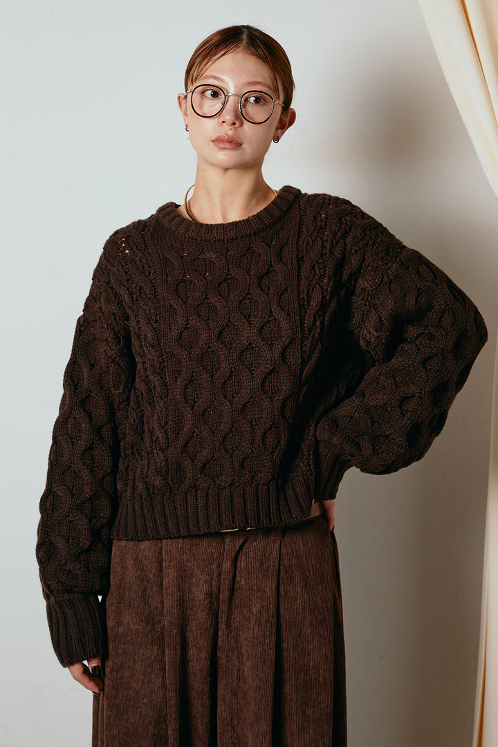 [SET]バルキーケーブルプルオーバー+コーデュロイサイドタックコクーンパンツ(2set)