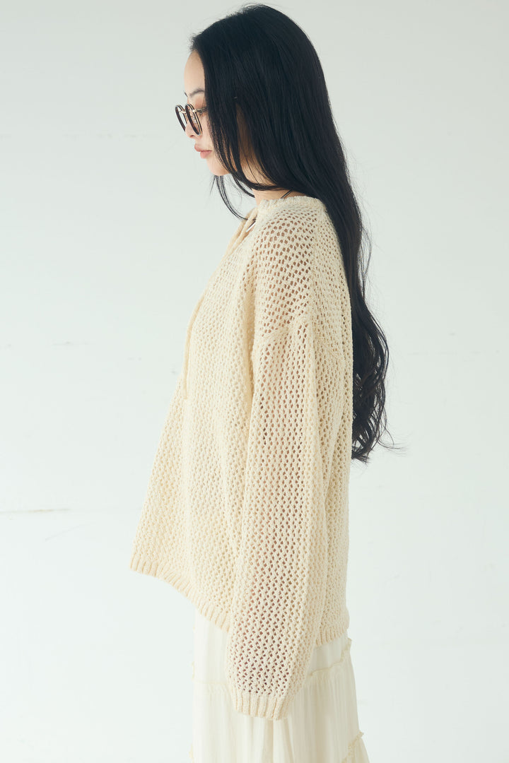 [SET]ミックスメッシュキーネックプルオーバー+ギャザーティアードマキシスカート(2set)