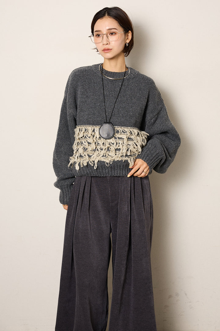 ループ編み切り替えニットプルオーバー