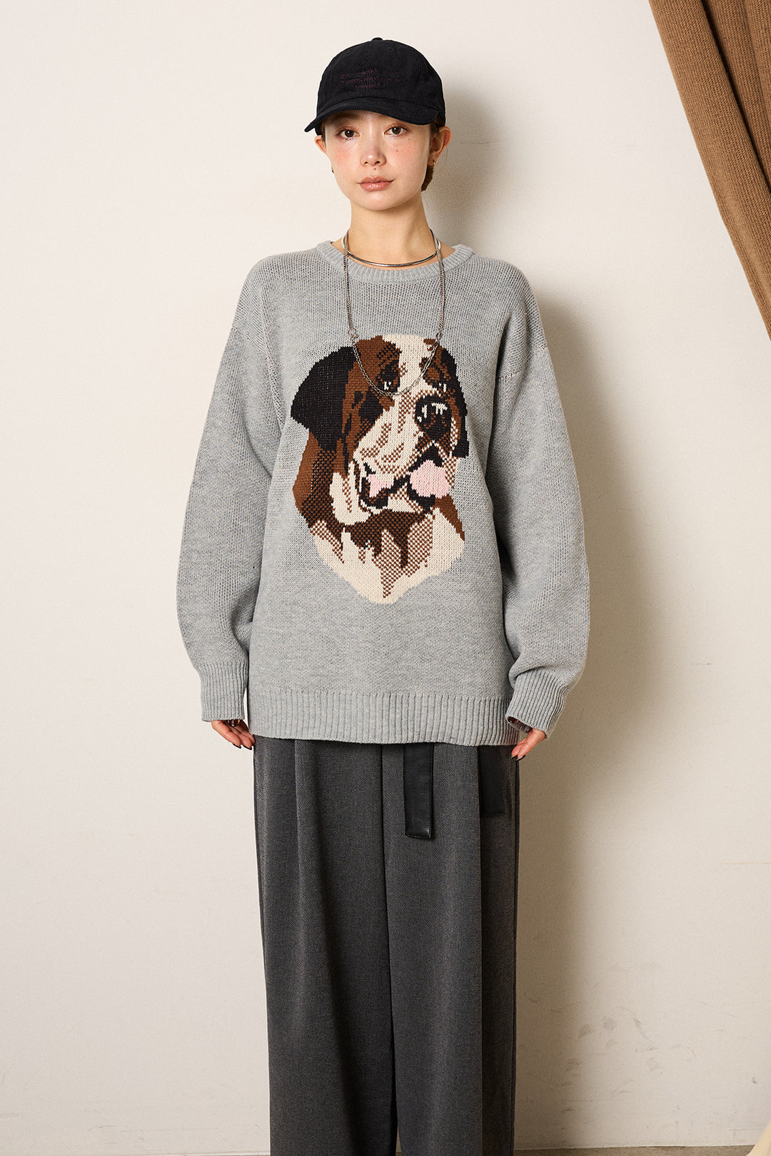 [SET]アニマルジャガード柄ニットトップス+リブナローニットスカート(2set)