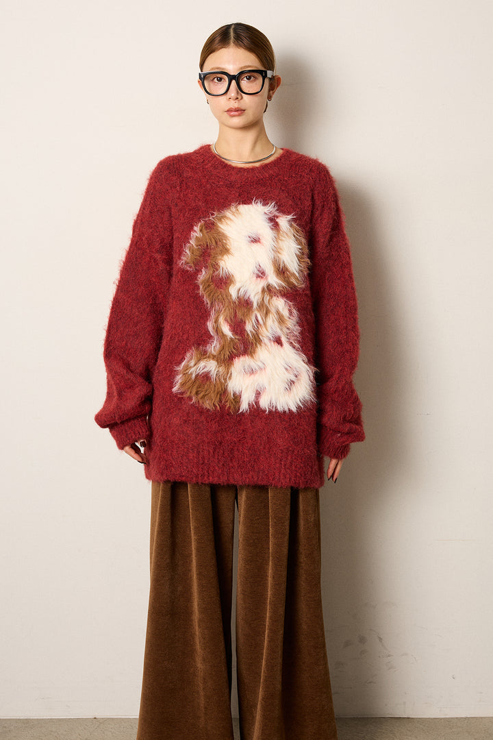 [SET]シャギーニュアンスアニマルニット+スウェードライク裾フリンジスカート(2set)