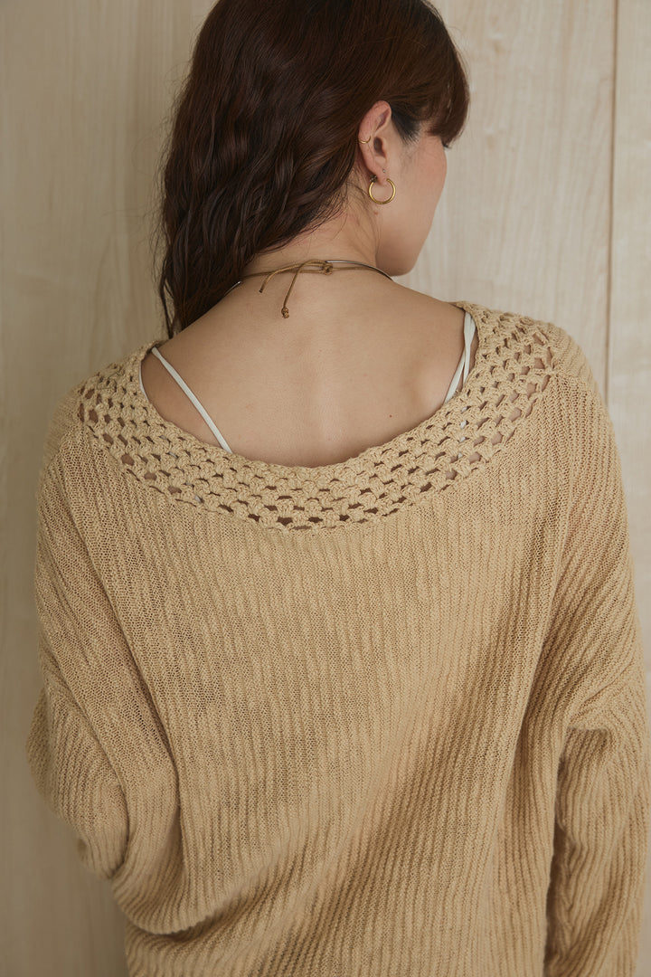 [SET]ネック編みデザインニットトップス+ウエスト折り返しワイドパンツ(2set)