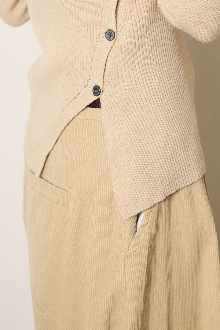 [SET]ケーブル編みケープレイヤードニット+サイドベルトパンツ(2set)