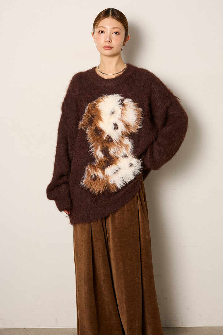 [SET]シャギーニュアンスアニマルニット+ベルトループコーデュロイワイドパンツ(2set)