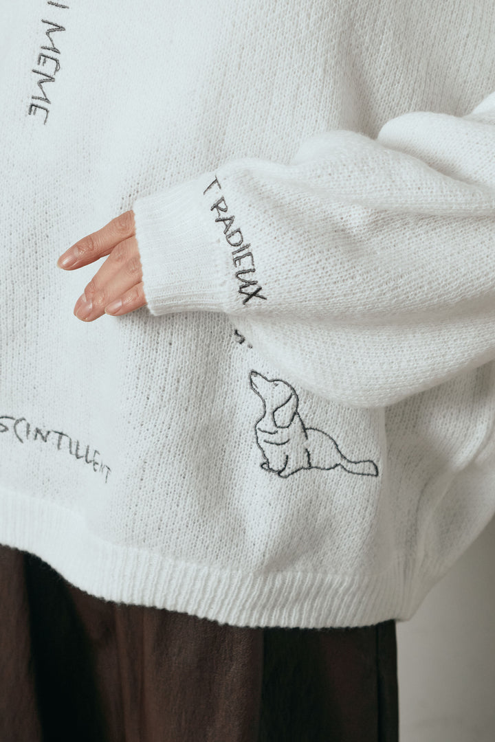 [SET]刺繍ロゴランダムデザインニットトップス+ベルト付きレザーライクタックパンツ(2set)