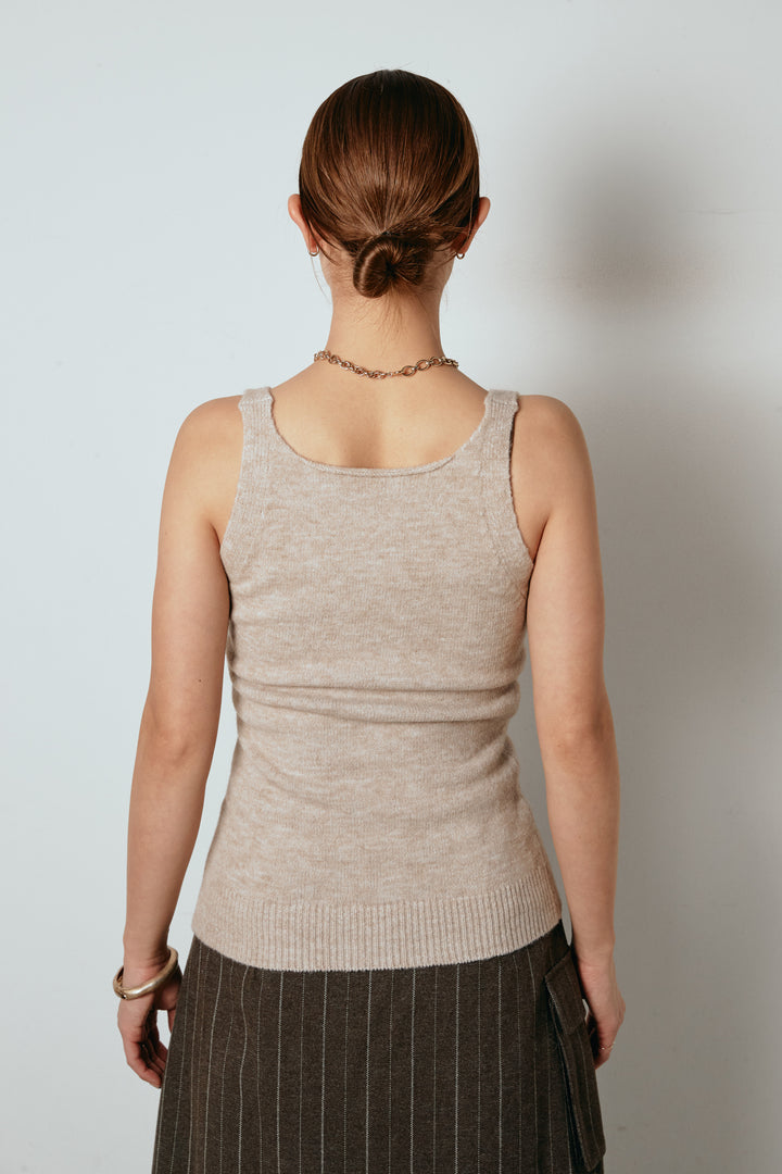 [SET]襟付きレイヤードニットトップス+ポーチベルト付きカーブパンツ(2set)