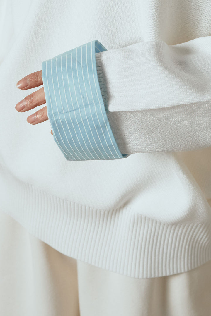 【即納】ストライプシャツドッキングポロトップス