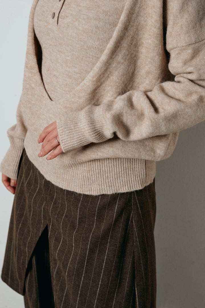 襟付きレイヤードニットトップス