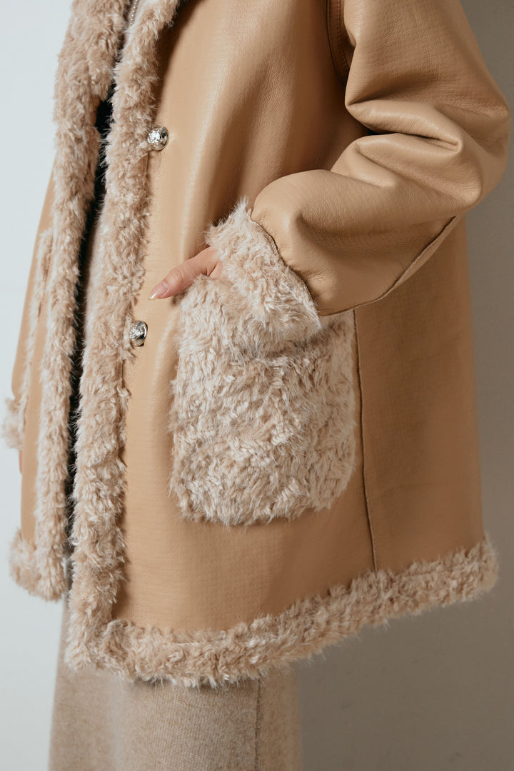 [SET]リバーシブルボアアウター+ノースリーブニットロングワンピース(2set)