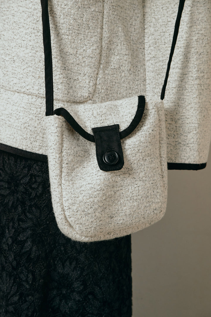 [SET]ノーカラーマフラーバッグ付きアウター+デニムロングフレアスカート(2set)